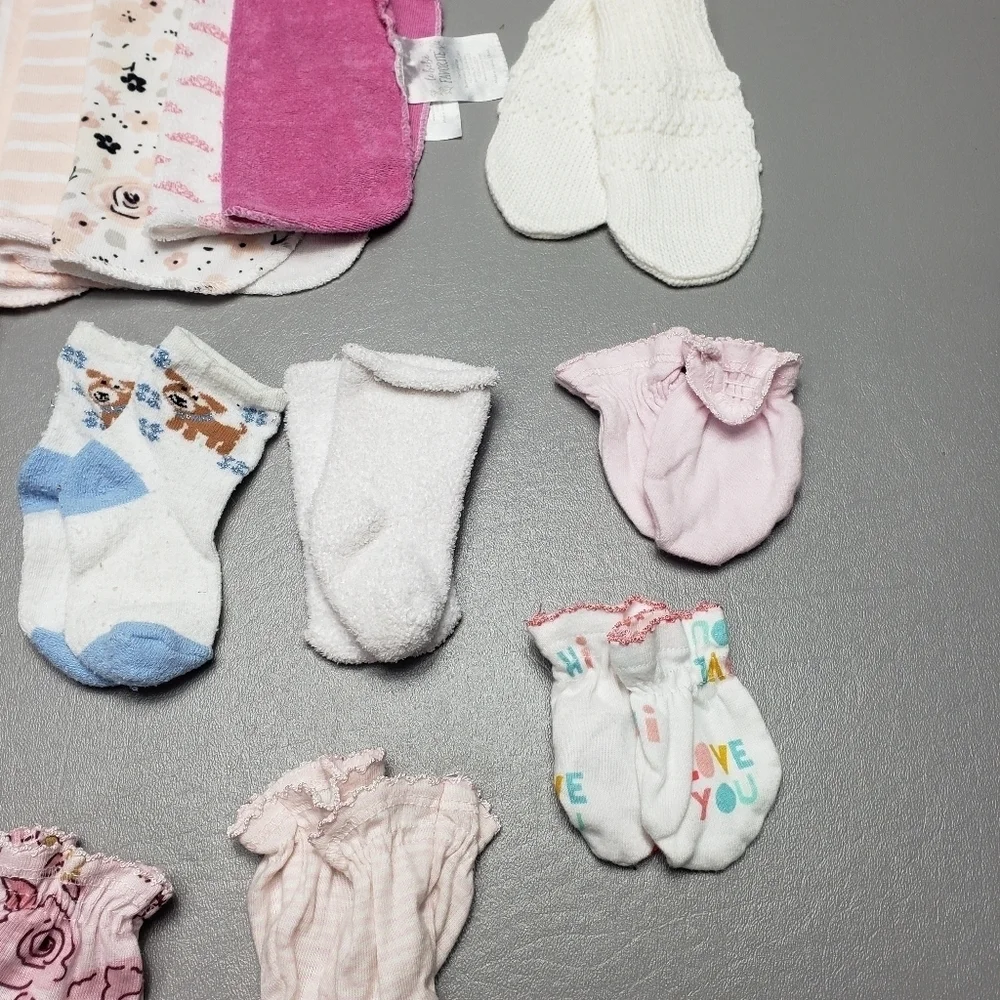 baby girls bundle of 20, wash cloths, socks and mittens